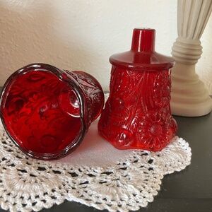 Vintage Homco Home Interiors Ruby Red Glass Daisy Peg Votive Cups (2)